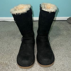 Black Tall Ugg Boots with Buckle and Zipper